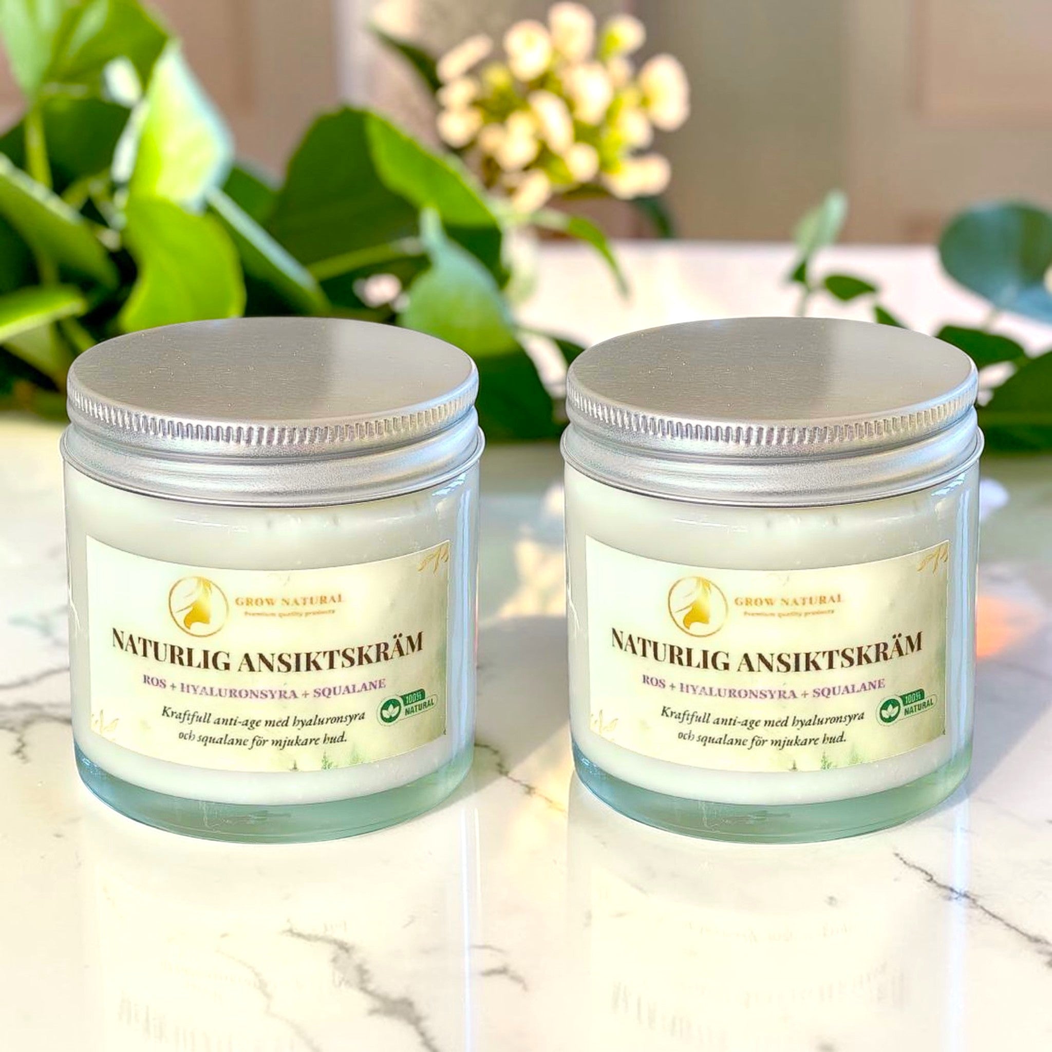 2-pack naturlig ansiktskräm med hyaluronsyra och squalane – Grow Natural hudvård