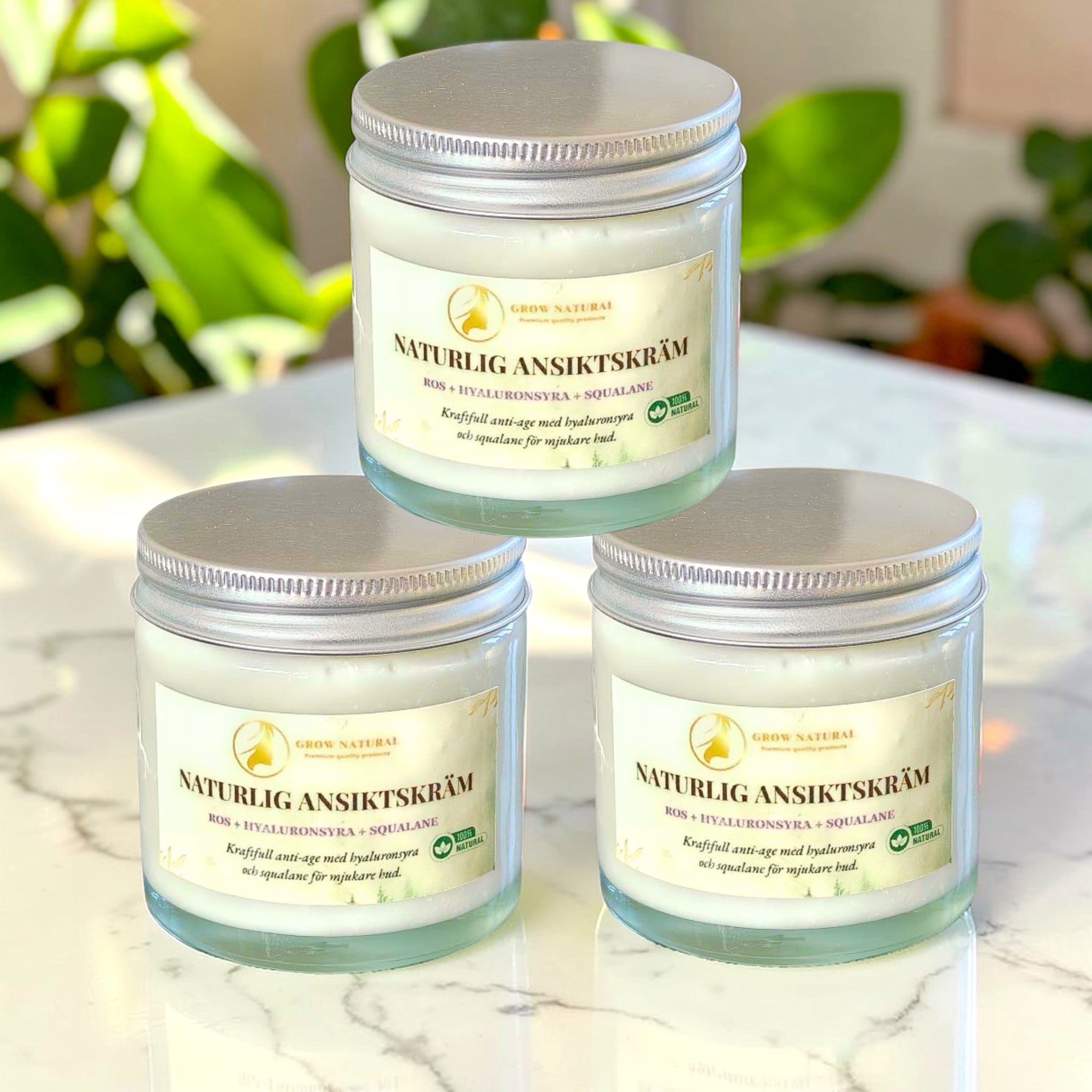 3-pack naturlig ansiktskräm med hyaluronsyra och squalane – Grow Natural hudvård